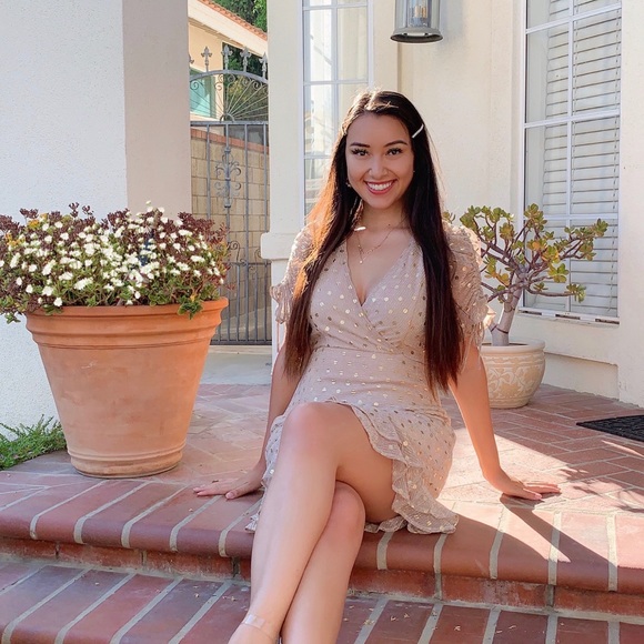 Light Pink Rose Gold Polka Dot Ruffle Dress - Picture 5 of 7